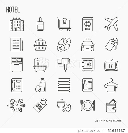 Hotel services, facilities in room thin line icons 31653187