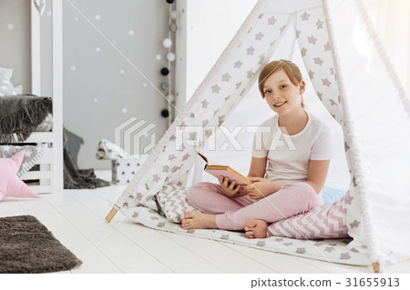 Lovely dreamy lady hiding in home tent 31655913