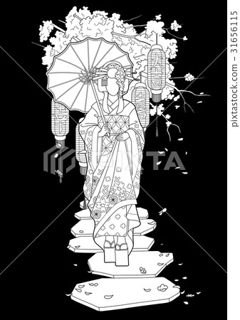 Graphic geisha with umbrella Graphic geisha with umbrella 31656115
