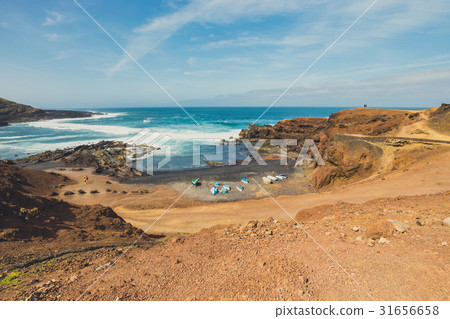 Green Lagoon at El Golfo with fishing boats  31656658