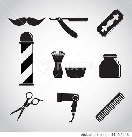 Barber Shop And Barber Pole Hair Salon Icon Set Stock