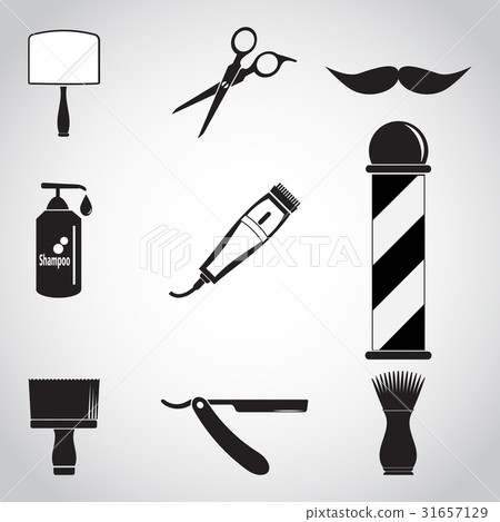 Barber Shop And Barber Pole Hair Salon Icon Set Stock