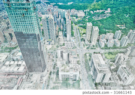 skyscrapers in Taipei mix sketch illustration 31661143