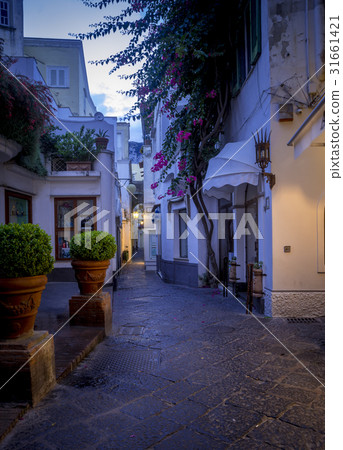 Shopping street on Capri island at night, Italy 31661421