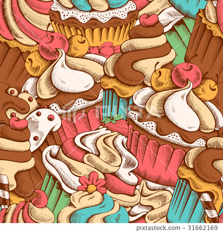 Seamless pattern of cupcakes Seamless pattern of cupcakes 31662169