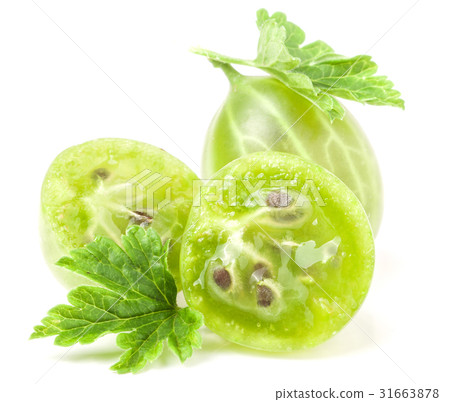 gooseberries with leaf and half isolated on white 31663878
