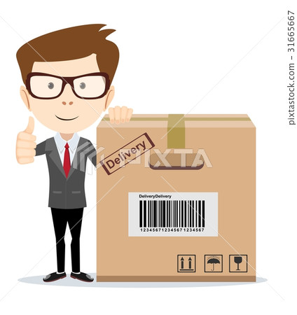 Smiling modern business man with a large cardboard Smiling modern business man with a large cardboard 31665667