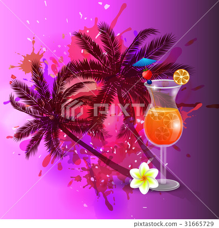 Summer background with palm trees and juice Summer background with palm trees and juice 31665729