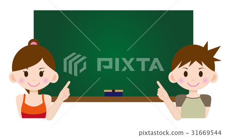 例證小學學生性別和黑板A 03 31669544
