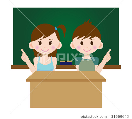 Illustration Elementary school student Male and female blackboard B 05 31669643
