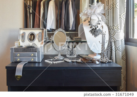 makeup set on a black dressing table makeup set on a black dressing table 31671049