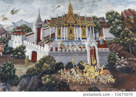 Temple painting bangkok thailand ramakien 31673070