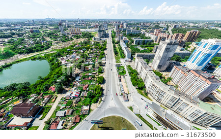 Aerial city view with crossroads and roads, houses Aerial city view with crossroads and roads, houses 31673500