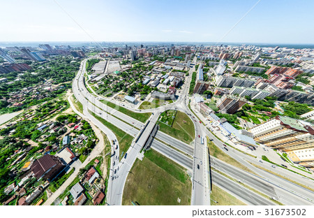 Aerial city view with crossroads and roads, houses Aerial city view with crossroads and roads, houses 31673502