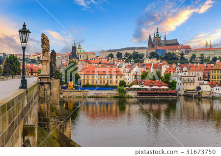 Prague city skyline Charles Bridge, Czech Republic 31673750