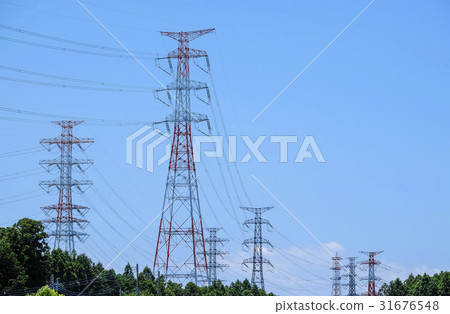 Tower of blue sky and high voltage transmission line 31676548