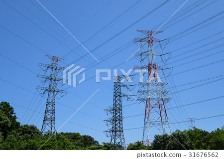 Tower of blue sky and high voltage transmission line 31676562