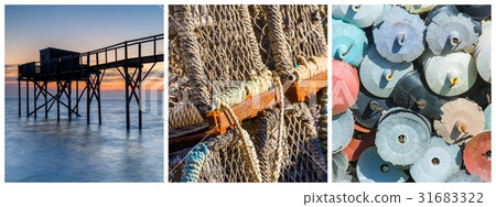 panoramic photo collage sea, beach, boat concept 31683322