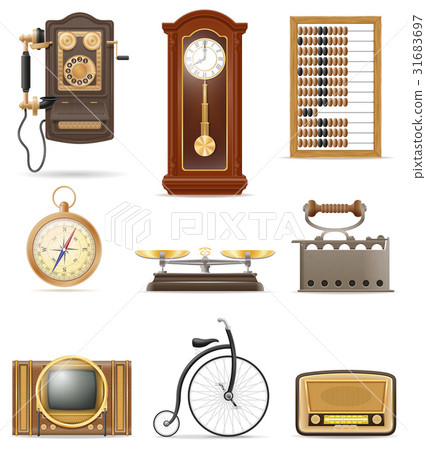 set of much objects retro old vintage icons vector 31683697