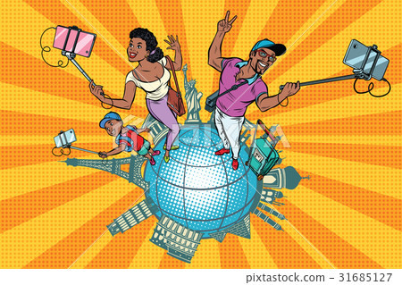 African American Family tourists and selfie, a 31685127