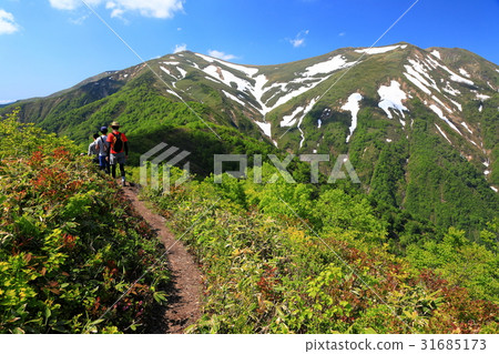 Mt. Hiratsuyama of residual snow seen from the Joetsu border · Daiten-myeon ridgeline · Sennokurayama 31685173