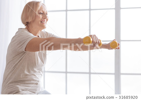 Glad female holding her hands straight Glad female holding her hands straight 31685920