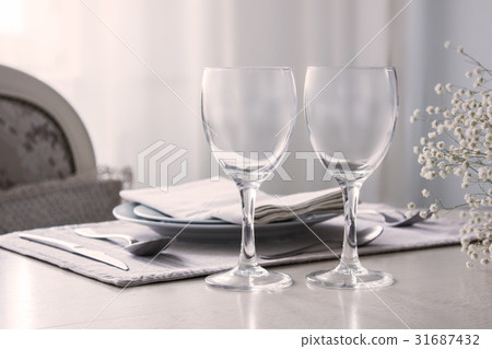 Download Pair Of Wine Glasses On The Wedding Table Mockup Stock Photo 31687432 Pixta