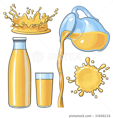 Splashing and pouring orange in bottle, glass, jug Splashing and pouring orange in bottle, glass, jug 31688218