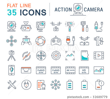 Set Vector Flat Line Icons Action Camera Set Vector Flat Line Icons Action Camera 31689779
