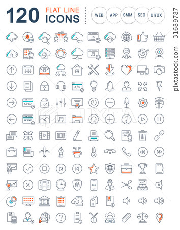 Set Vector Flat Line Icons SEO and Web Design - Stock Illustration ...