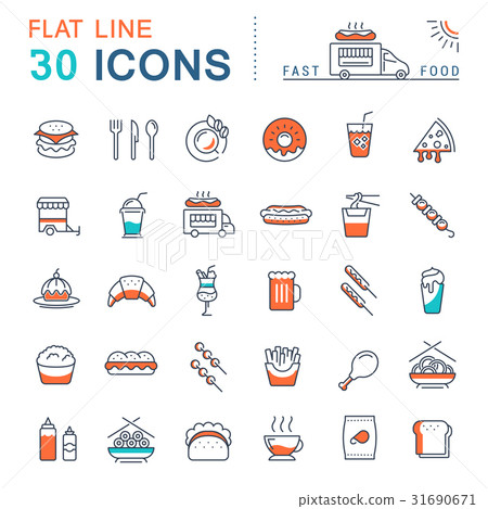 Set Vector Flat Line Icons Fast Food 31690671