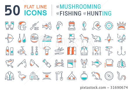 Set Vector Flat Line Icons Mushrooming and fishing 31690674