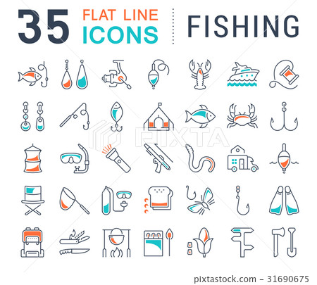 Set Vector Flat Line Icons Fishing  31690675