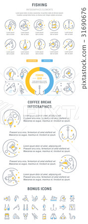 Line and Flat Infographics of Fishing Line and Flat Infographics of Fishing 31690676