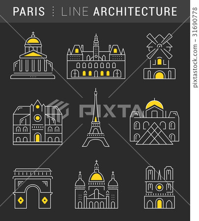Set Vector Flat Line Icons Paris Architecture 31690778