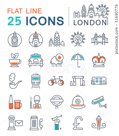 Set Vector Flat Line Icons London and UK 31690779