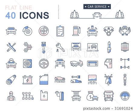 Set Vector Flat Line Icons Car Service 31691024