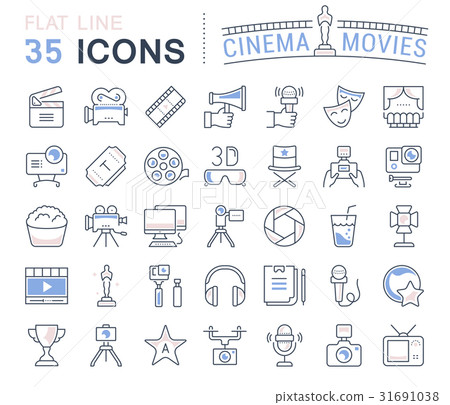 Set Vector Flat Line Icons Cinema and Movies - Stock Illustration ...