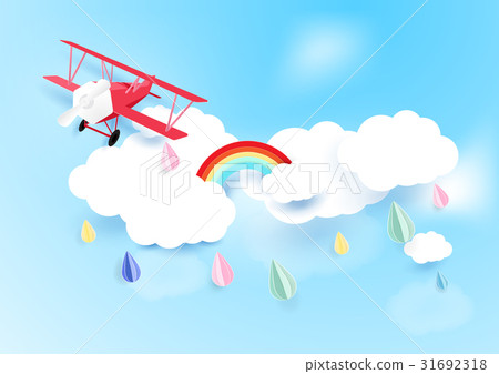 Airplane flying on sky with cloud and rainy. 31692318