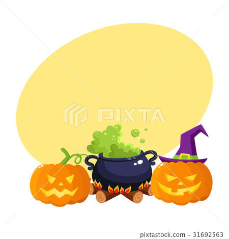 Hallowing pumpkin lanterns, black iron caldron Hallowing pumpkin lanterns, black iron caldron 31692563