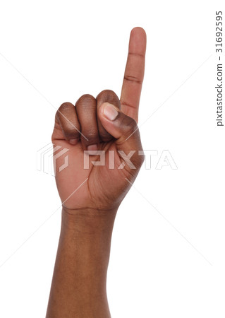 Black hand shows number one isolated Black hand shows number one isolated 31692595