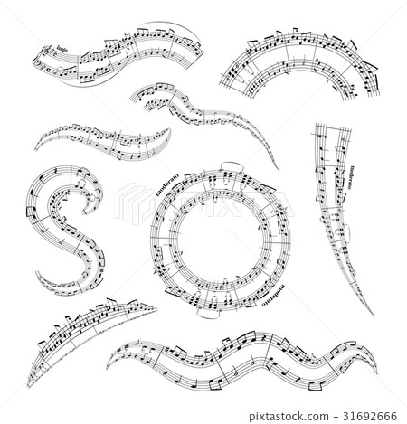 Musical notes on stave in different shapes, design Musical notes on stave in different shapes, design 31692666