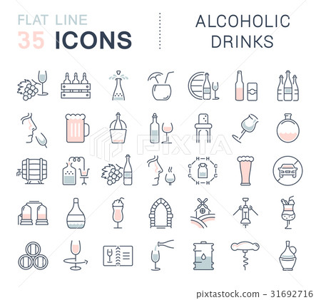 Set Vector Flat Line Icons Alcoholic Drinks 31692716