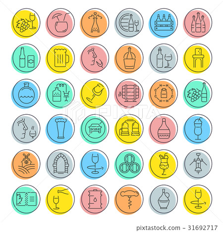 Set Vector Flat Line Icons Alcoholic Drinks 31692717