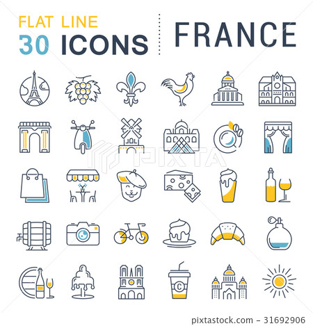 Set Vector Flat Line Icons France and Paris - Stock Illustration ...