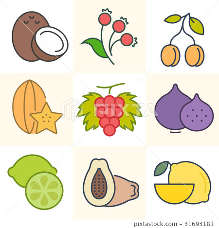 Fuits and Berries, Set of Vector Illustrations Fuits and Berries, Set of Vector Illustrations 31693181