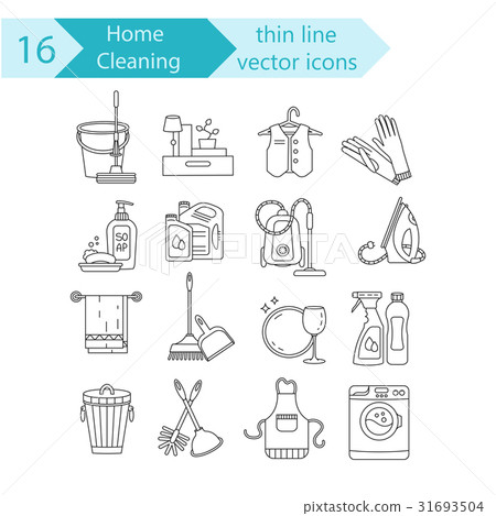 House cleaning thin line vector icon set. - Stock Illustration ...