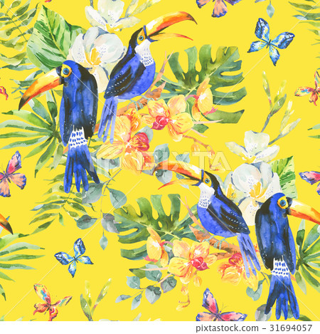 Summer watercolor seamless pattern with toucan 31694057