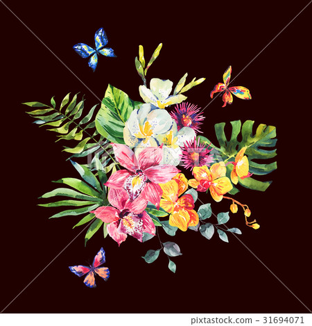 Tropical summer watercolor greeting card 31694071