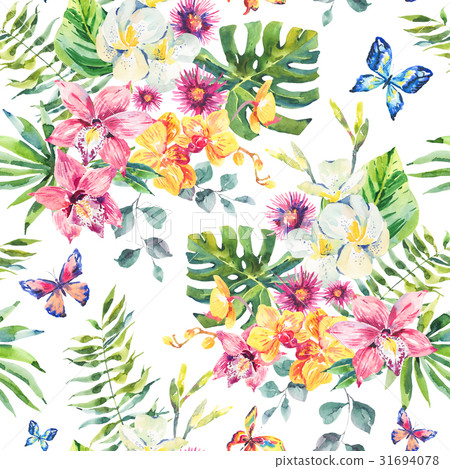 Tropical summer watercolor seamless pattern 31694078